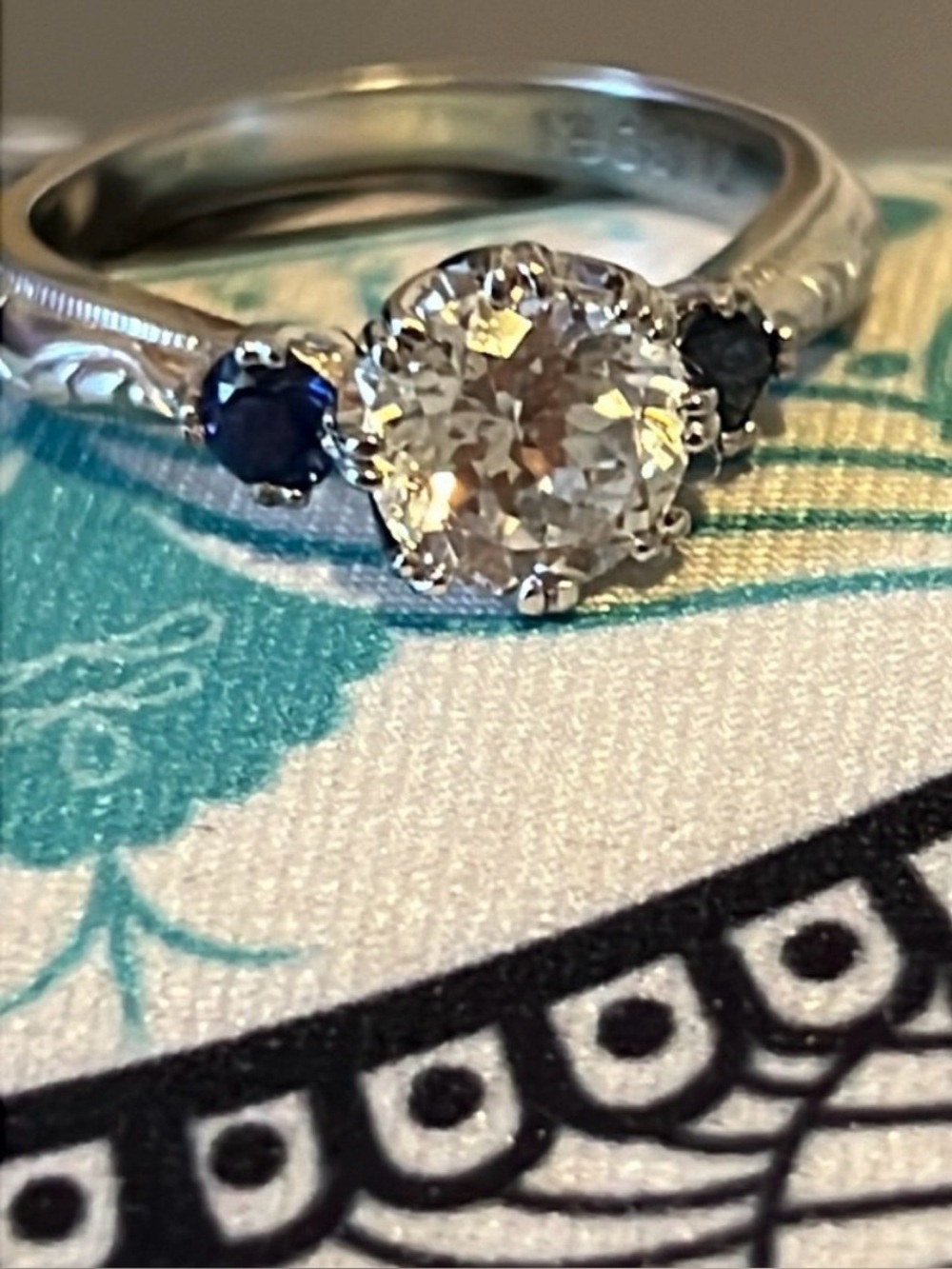 Tacori Simulated Diamond Engagement Ring with Blue Accent Stones Size 7